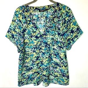 A.N.A. Cool Color Short Sleeve Scoop V Neck Blouse